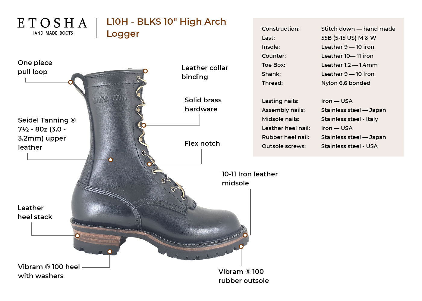 HIGH ARCH  BLACK SMOOTH