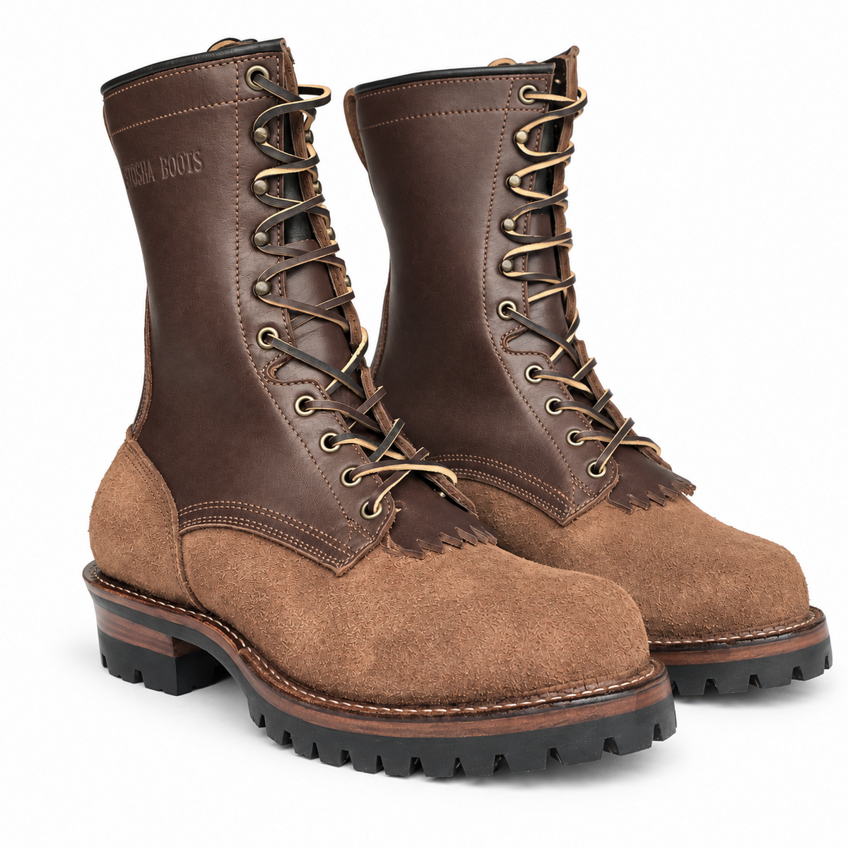 L10R-BROC-Brown Combo Logging-Boot Mens Front-View Etosha Boots Canada
