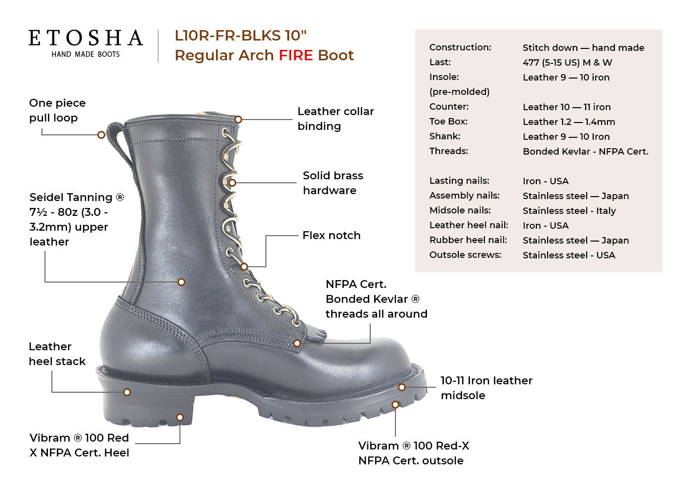 REGULAR ARCH FIREFIGHTING BOOT - BROWN SMOOTH